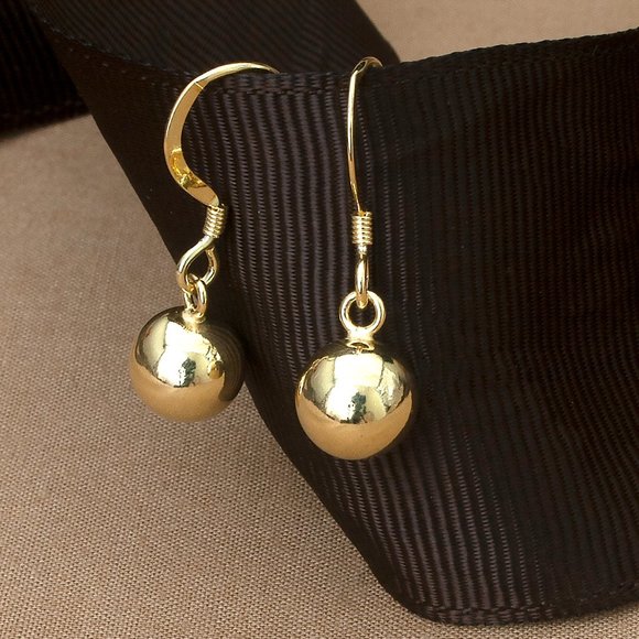 Elegant Gold Hook Earrings with Dangle Balls, Classical Earrings - Picture 6 of 6